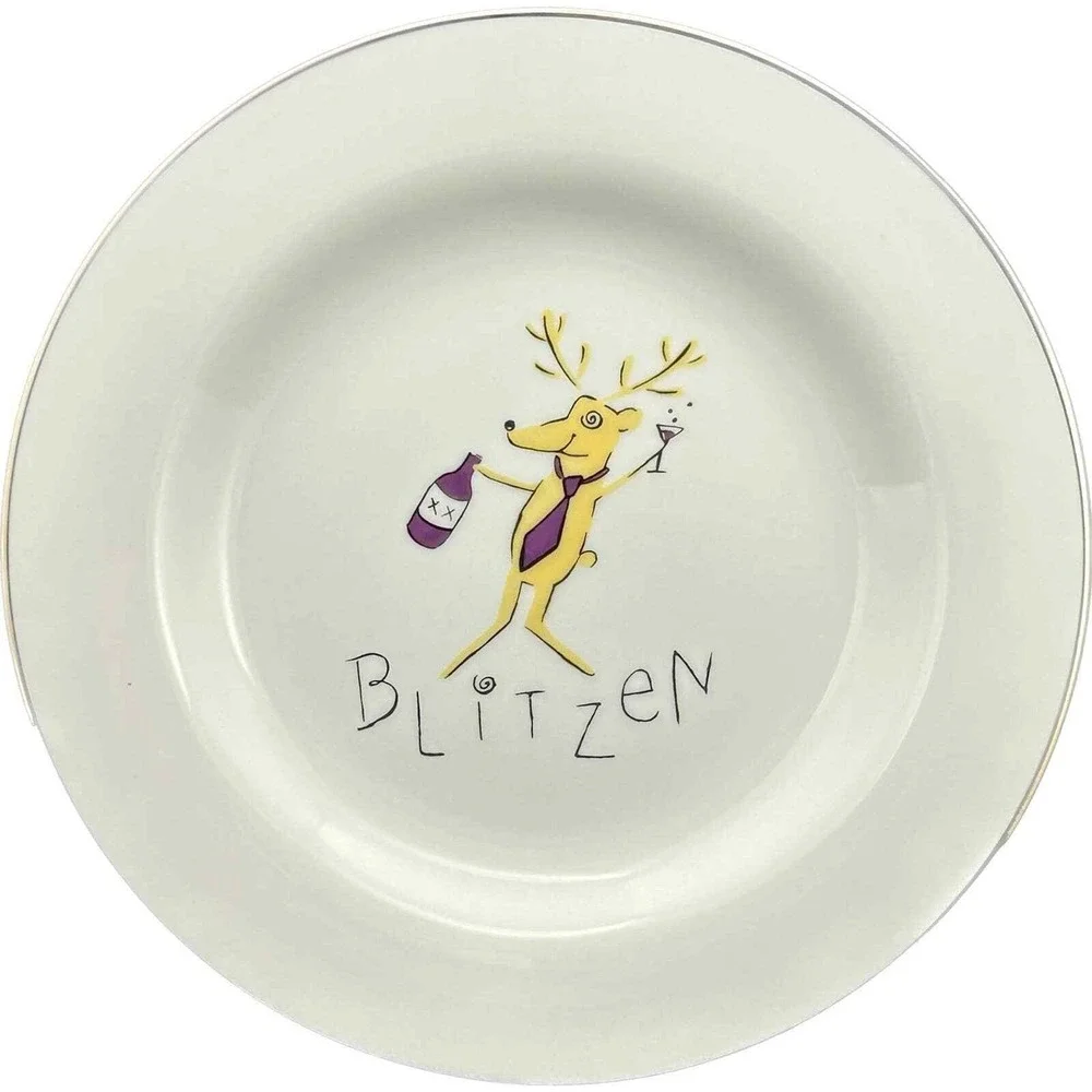 Pottery Barn Reindeer Collection BLITZEN 2 Mugs and‎ 2 Salad Plates Lot of 4